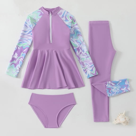 Sentuca Kids Girls Swimsuit 3 Piece Swimming Bathing Suit Tops and Swimwear Bottom Sets with Pants 6-13Y