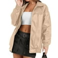 thumbnail image 2 of Faux Leather Jacket Women Oversized Casual Zip Up Jacket Motorcycle Bomber Jacket Coat Trendy Fall Winter Clothes, 2 of 4