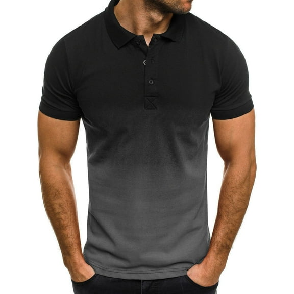 SWSMCLT Men's Soft Summer Top Faded Short Sleeve T Shirt Fashion Casual Button Slim Fit Tee Work Polo Shirt Black Medium