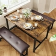 thumbnail image 2 of Jojoka 3 Piece Dining Table Set for 4, Kitchen Table with 2 PU Leather Upholstered Benches, Industrial Wood Top Breakfast Dinette for Small Space, Kitchen, Apartment, Dining Room, Rustic Brown, 2 of 8