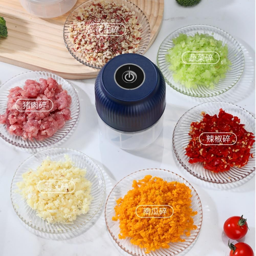 Electric Garlic Chopper, Rechargeable Mini Food Processor with Container & Lid, 4/6 Blade Chopper for Vegetables, Nuts, Meat & Egg Whisking