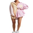 thumbnail image 1 of PENGXIANG Short Sets Women 2 Piece Outfits  Long Sleeve Button Down Shirts + Shorts, 1 of 9