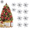 thumbnail image 1 of Luxtrada - Juego de 12 flores artificiales de Pascua con purpurina de 5,91 pulgadas para decorar el árbol de Navidad, bodas, fiestas y el hogar (plateadas), 1 of 8