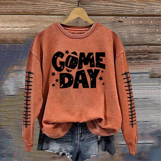 TINZ Ensemble Décontracté pour Femmes Col Rond Rugby Jour de Match Imprimé Chandail à Capuchon Chandail Blouse et Pantalon Chandails en Molleton Col Entonnoir Femmes