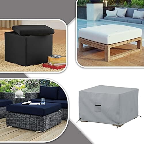 COVERS&ALL Square Ottoman Cover, Heavy Duty 18 Oz Waterproof UV & Weather Resistant Patio Garden Furniture Stool Protector Indoor Outdoor with Air Vents & Drawstrings (23" L x 23" W x 18" H, Gray)