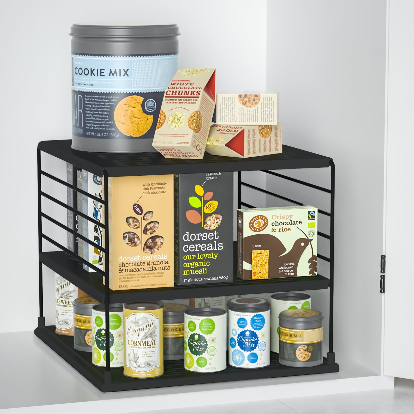 YTCYKJ Adjustable Shelf Storage , Pantry Organizer, Divided Compartment Holder for Aluminum Foil, Wraps & Baggie Boxes, Black
