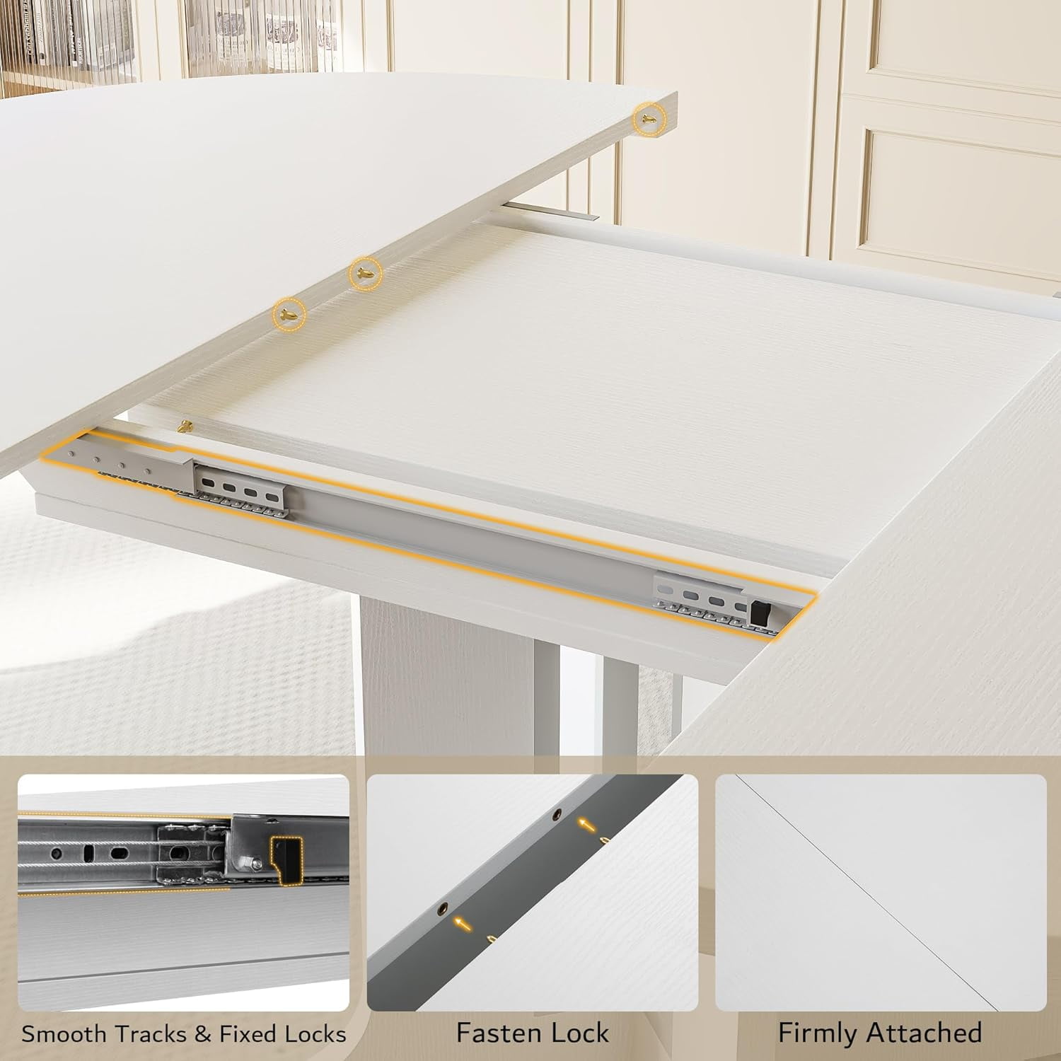 iPormis 59" Round Extendable Dining Room Table for 6, Modern Oval Kitchen Table with Heavy Duty Wood Base, Dinette for Kitchen Living Room,White