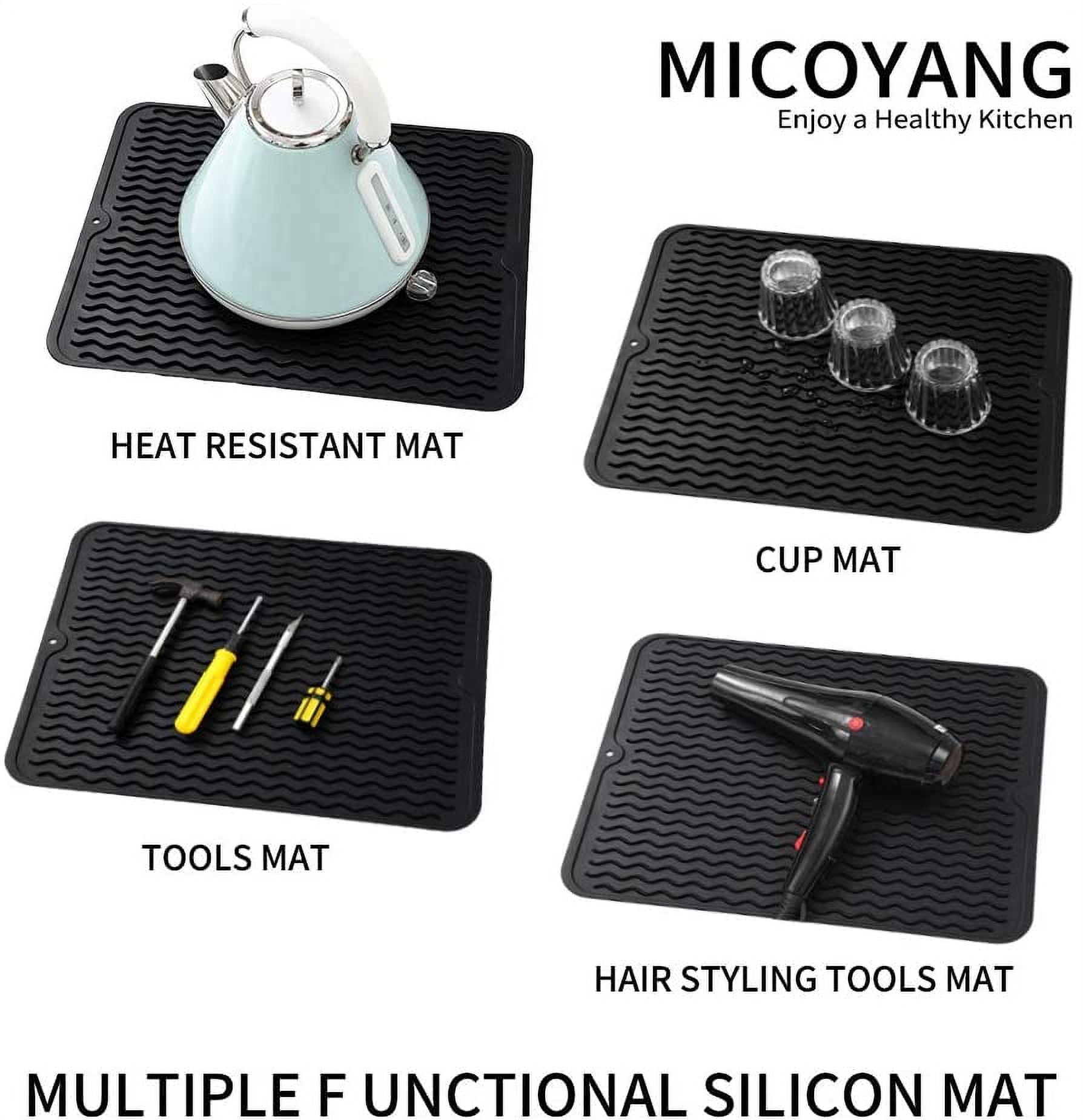 MicoYang Silicone Dish Drying Mat Black L(16× 12) 