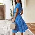 thumbnail image 5 of Fengqque Women Summer Midi Dresses Chiffon Short Sleeve Button V Neck Waist Drawstring Plus Size T Shirt Dress Blue M(M), 5 of 7