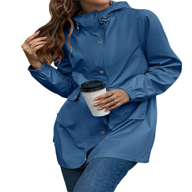 Imperméable imperméable pour Femmes Veste de Pluie Légère à Capuche avec Poches pour la Randonnée en Plein Air