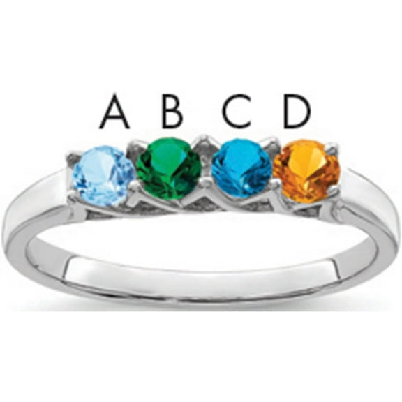 14K White Gold Genuine 4 Stone Mother's Ring (Size 7) Made In United States xmr83/4wgy