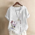 thumbnail image 1 of Blouses pour Femmes, Haut Décontracté en Lin Imprimé à Manches Courtes avec Boutons, 1 of 4