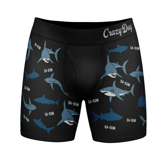 Mens Sharks Da Dum Boxer Briefs Funny Shark Attack Graphic Novelty Underwear for Guys