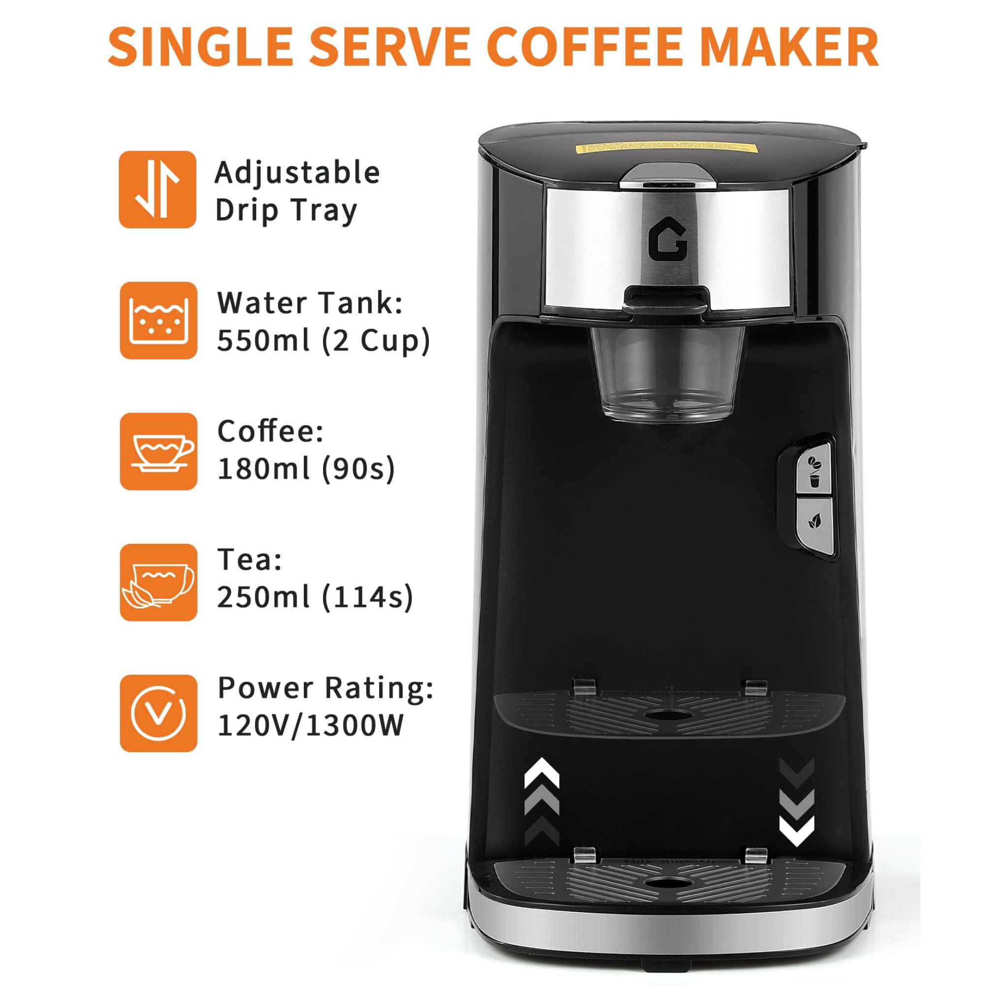 Garvee Single Serve Coffee Maker, One Button Small Coffee Machine with 18.6 Oz Water Tank & 8 to 12 Oz Brew Sizes for K-Cup Pods, Ground Coffee, Black