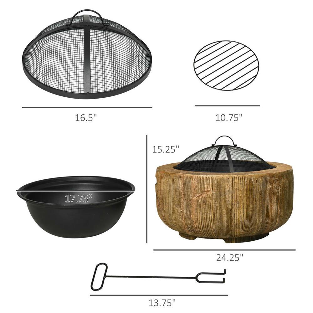 Topcobe Premium 24-inch Metal Outdoor Fire Pit - Wood-burning Fireplace with Spark Guard, Poker, Natural Wood Grain Design for Patio, Picnic & Backyard in Light Brown