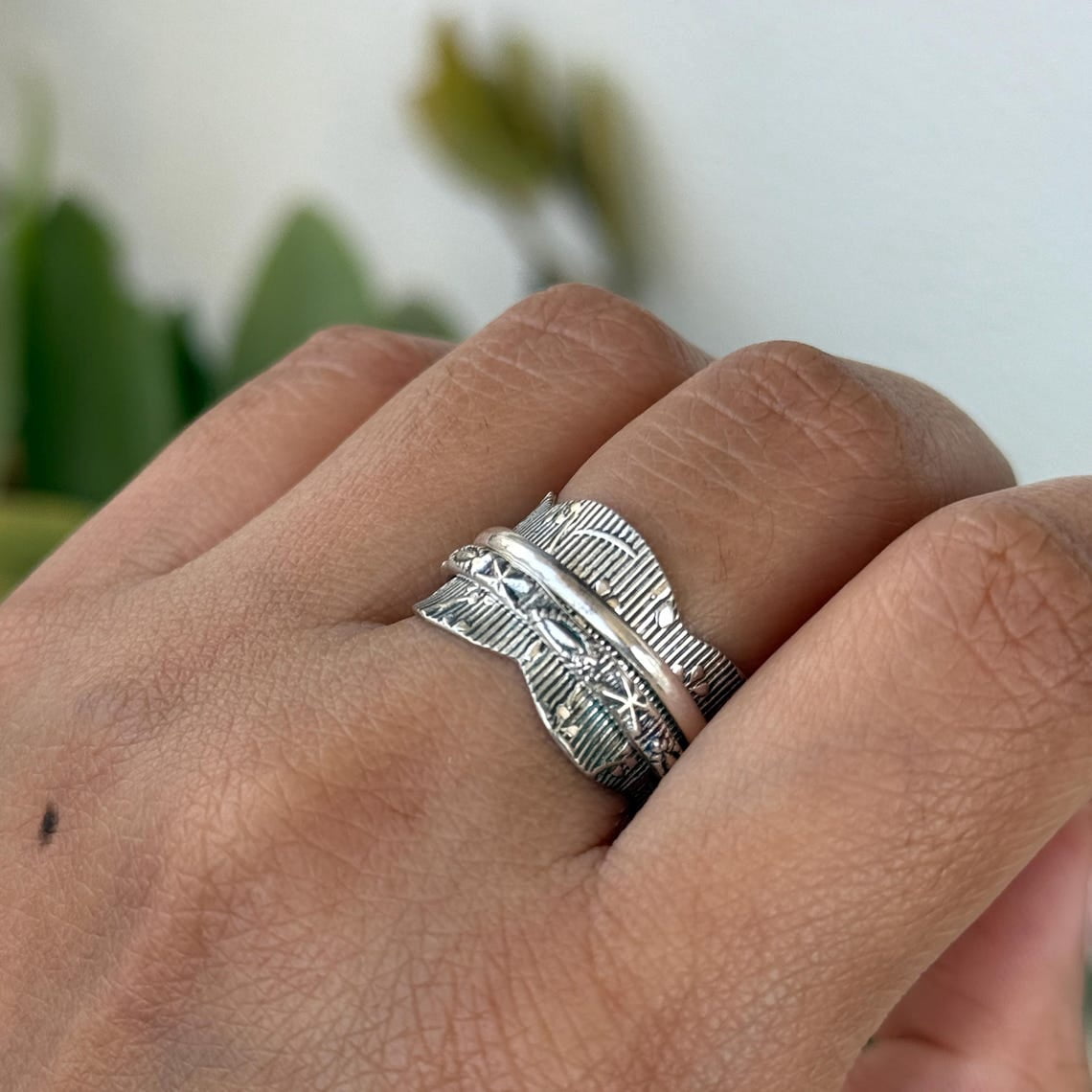 SS DESIGNS Boho Spinner Ring - Handmade Sterling Silver 925 Fidget Spinner Thumb Ring for Women, Stress Relief Jewelry Gift with Unique Bohemian Style