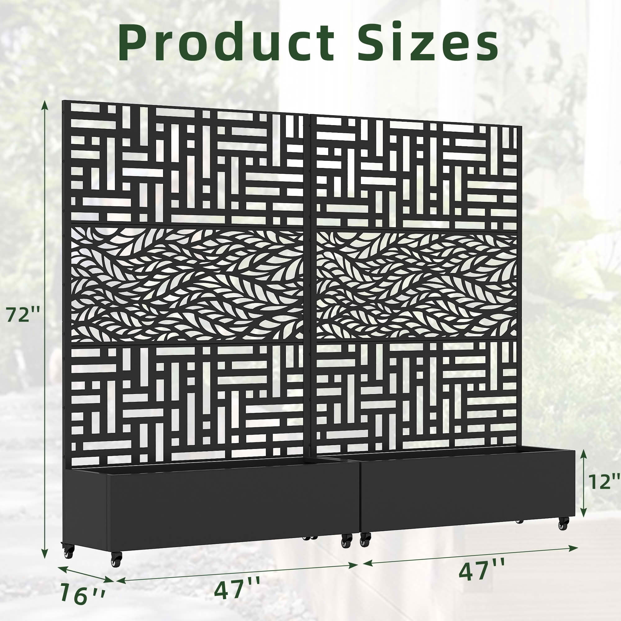 MAYEERTY Black Metal Planter Box with Trellis, Outdoor Garden Patio, 72×47×16in