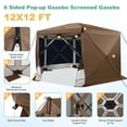 thumbnail image 4 of COBIZI 12x12 Pop-up Gazebo Screen Canopy with 5 Sidewalls and Mosquito Nettings for Camping, Tent Instant Screened House with Carrying Bag and Ground Stakes, Brown(Upgraded), 4 of 9