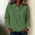 thumbnail image 2 of Hurxie Women's Solid Color Sports Casual Loose Button Lapel Hoodless Sweatshirt Top Green,L, 2 of 7