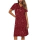thumbnail image 4 of Vestido Corto de Manga Larga para Mujeres Brillante Impresión Cuello en V Suelto Cómodo, Vestido de Moda de Malla para Fiesta Y Ocasional, 4 of 7