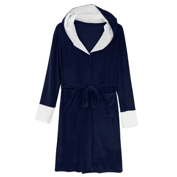 uublik Women's Robe Flannel Robes Casual Long Sleeves Robes Winter Woman Bathrobe Nightwear Navy