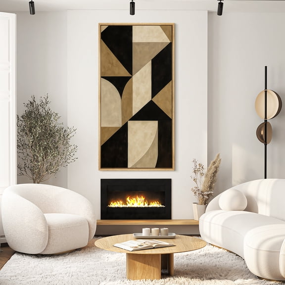Large Framed Canvas Print Abstract Geometric Wall Art Mid-Century Modern Decorative for Living room Bedroom - 60"x30" Natural Frame