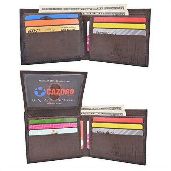 Cazoro Men's Genuine Leather RFID Blocking Bifold Extra Capacity Top Flip ID Wallet Brown