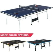 MD Sports Official Size Ping Pong Table Tennis Table, 4 Piece Foldable Design with Net & Accessories, Blue/White