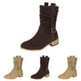 thumbnail image 4 of Women's Mid Calf Boots Slouchy Round Toe Flat Low Heel Riding Boots With back zipper, 4 of 8