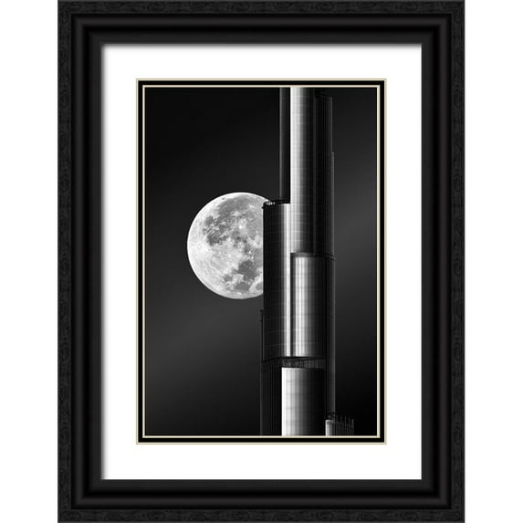Anjum, zohaib 11x14 Black Ornate Wood Framed with Double Matting Museum Art Print Titled - Super moon Burjkhalifa