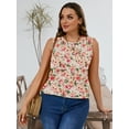 thumbnail image 4 of SHOWMALL Women's Plus Sleeveless Tunic Top Creamy Vintage Blossom 2X Summer T Shirts Floral Sleeveless Casual Loose Blouses, 4 of 7