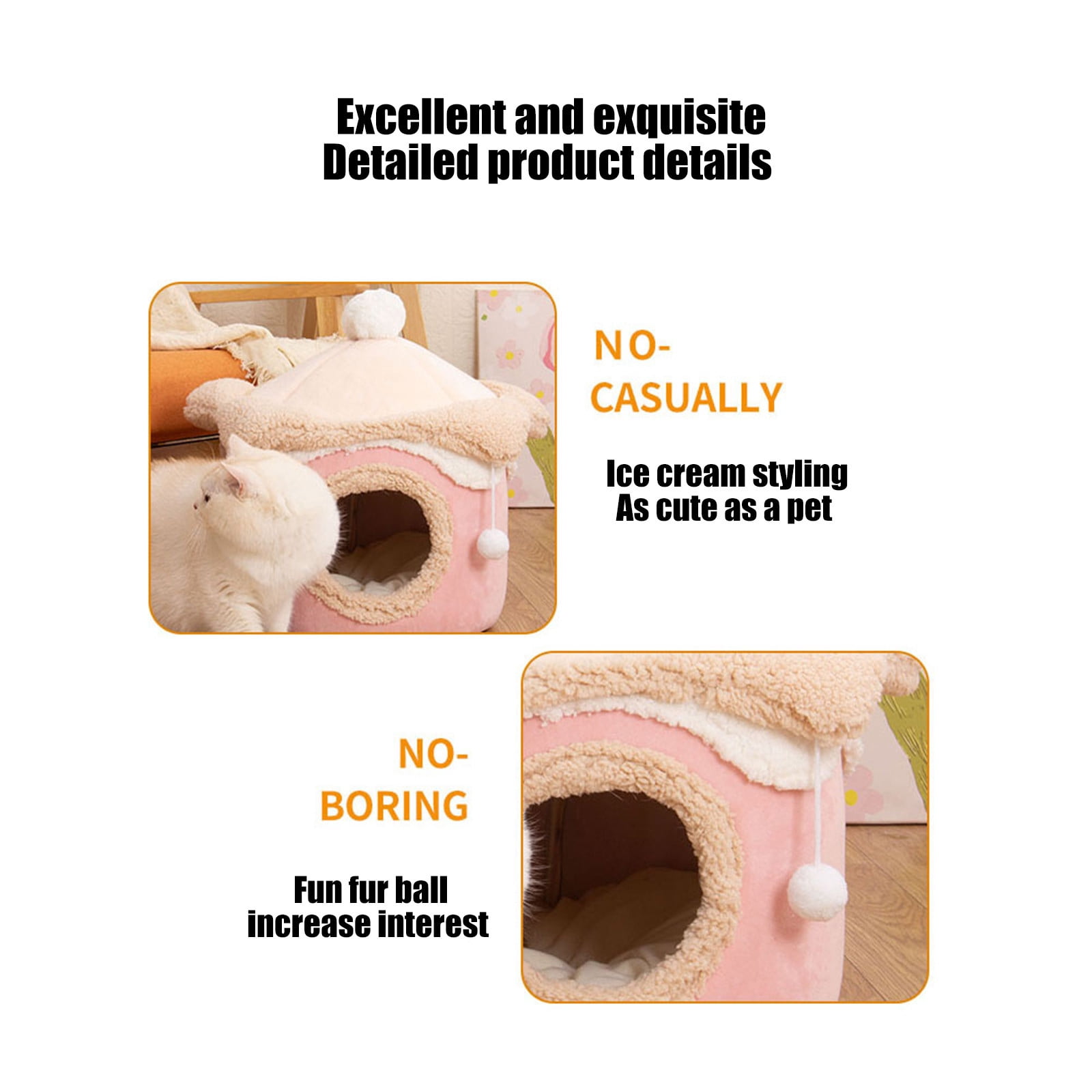 Matoen Cat Bed Cave for Indoor, Suitable for Cat Dome Bed, Hideaway Bed for Indoor Cats with Removable Mattress for Kittens, Cat Tent House for Dual Use (L:16"x16")