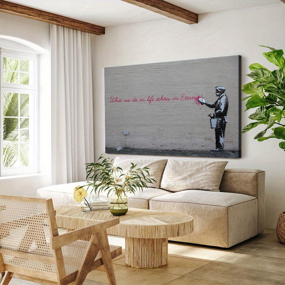 What We Do in Life Echoes in Eternity Canvas Art Print Stretched Framed Painting Picture Giclee Wall Decor by Banksy(18" W x 12" H，Framed)