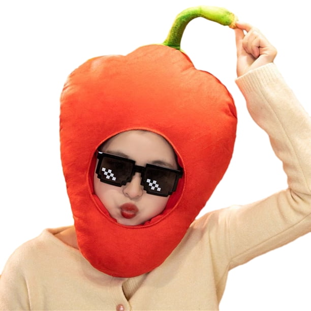 Capucha fotográfica con forma de fruta colorida y brillante, suave felpa, para la cabeza, con apertura para la cara, accesorio para fiesta de disfraces de celebridades de Internet