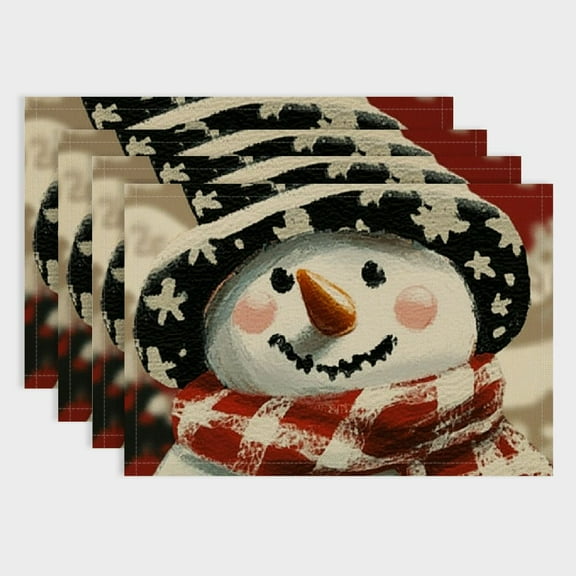 Fenyluxe Red Snowman Snowflake Winter Placemats Set of 4,Seasonal Christmas Kitchen Dining Table Decoration for Home Party Decor 18x12in