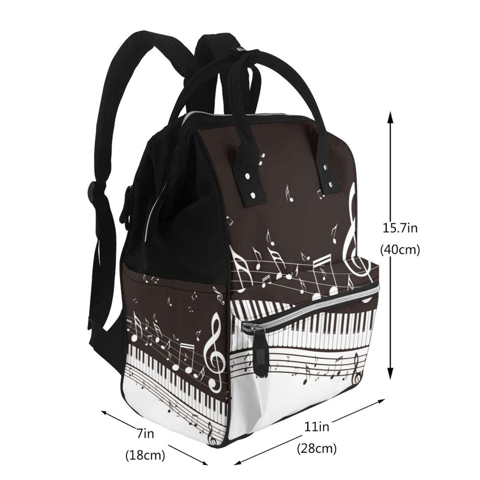 Ratiio Piano Keys With Musical Notes Mummy Backpack - Waterproof Twill Canvas, Large Capacity Diaper Bag with Multiple Pockets and Adjustable Straps
