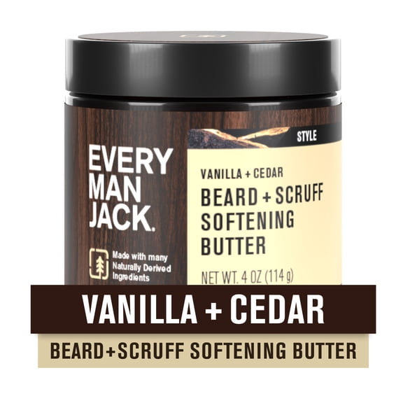 Every Man Jack Vanilla & Cedar Beard Softening Butter - Hydrates & Styles with Shea & Coconut Oils, 4 oz