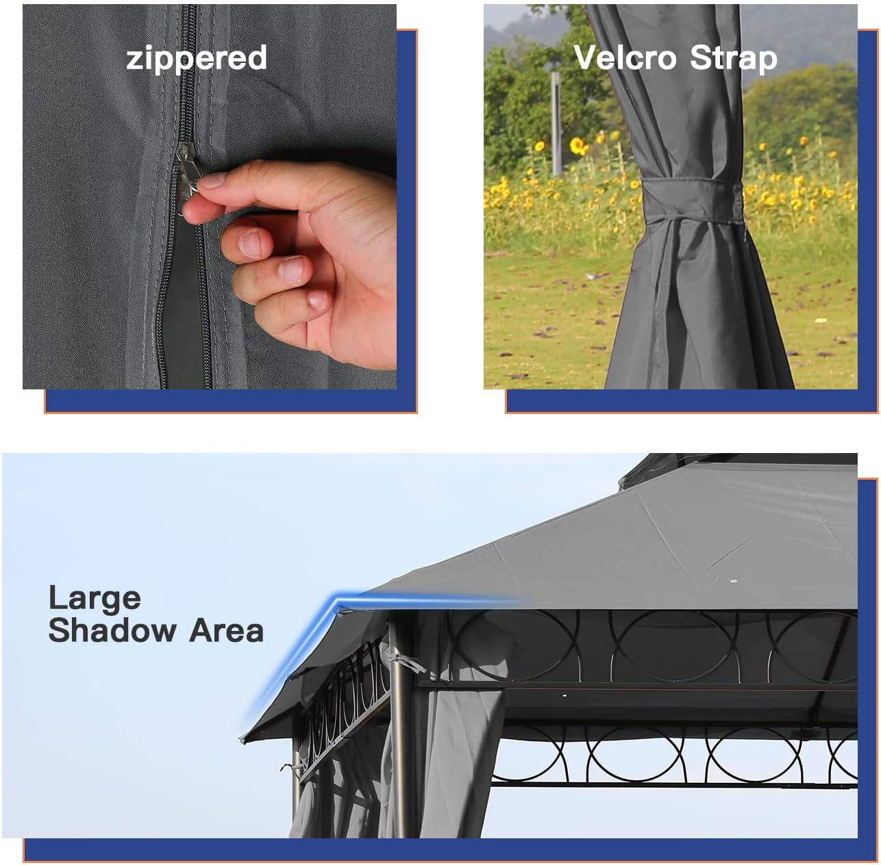 FDW Outdoor Canopy with 4 Sidewall for Patio Outdoor (10'x13', Grey)