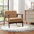 thumbnail image 2 of Costway Accent Chair Button Tufted Mid-century Modern Lounge Chair with Armrest Brown, 2 of 8