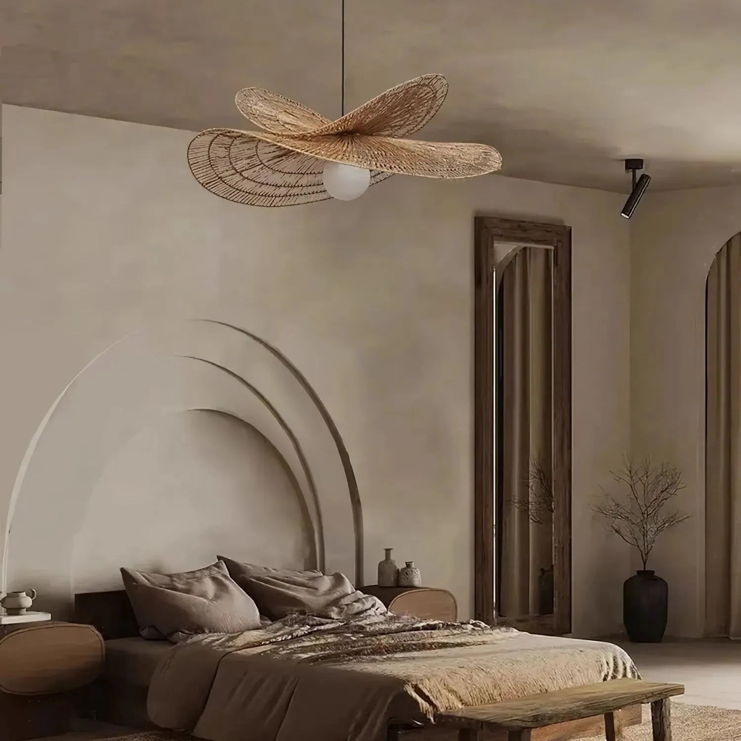 UEEYAC Handwoven Wabi-sabi Rattan Pendant Light Retro B&B Bedroom Living Room Creative Restaurant Chandelier