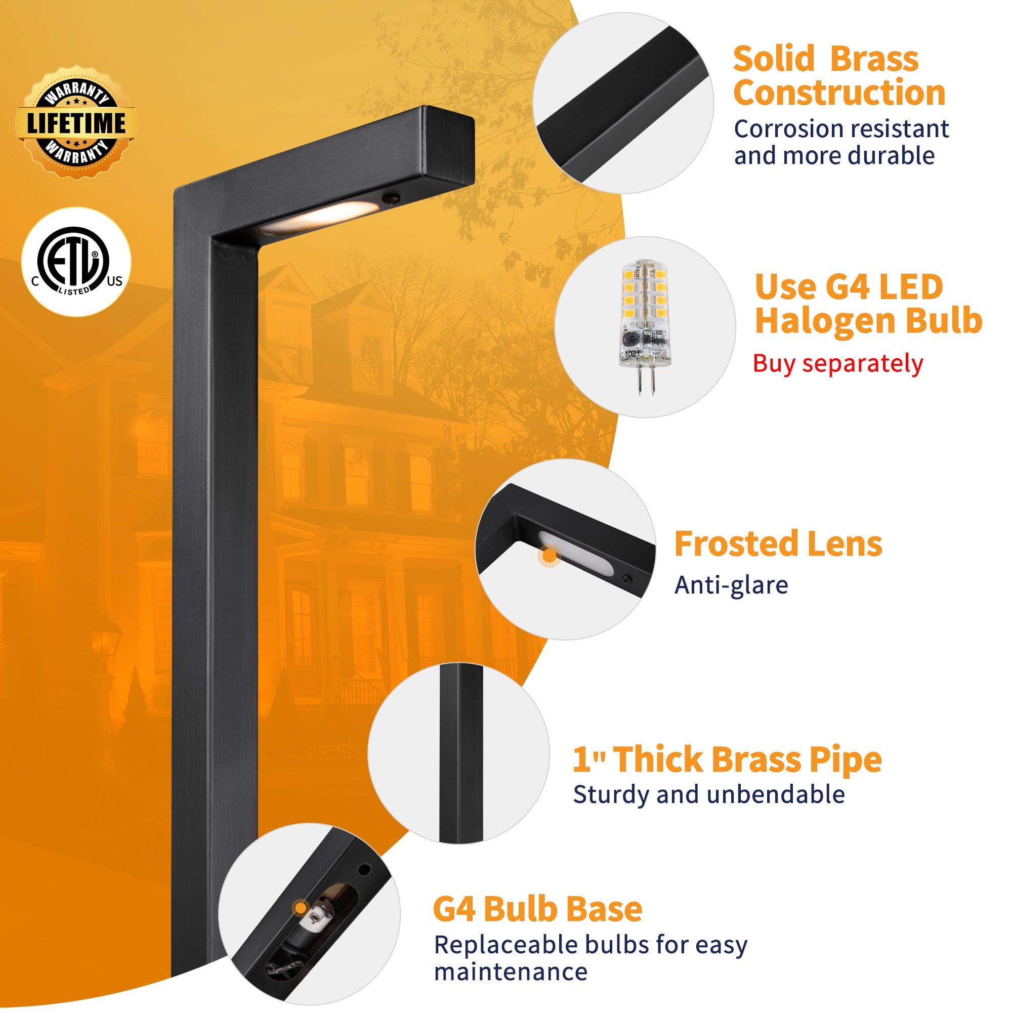 Gardenreet Brass Low Voltage Pathway Lights Black, Outdoor LED 12V Landscape Path Lights(L) for Walkway Driveway Garden Yard Without G4 Bulb(8 Pack)