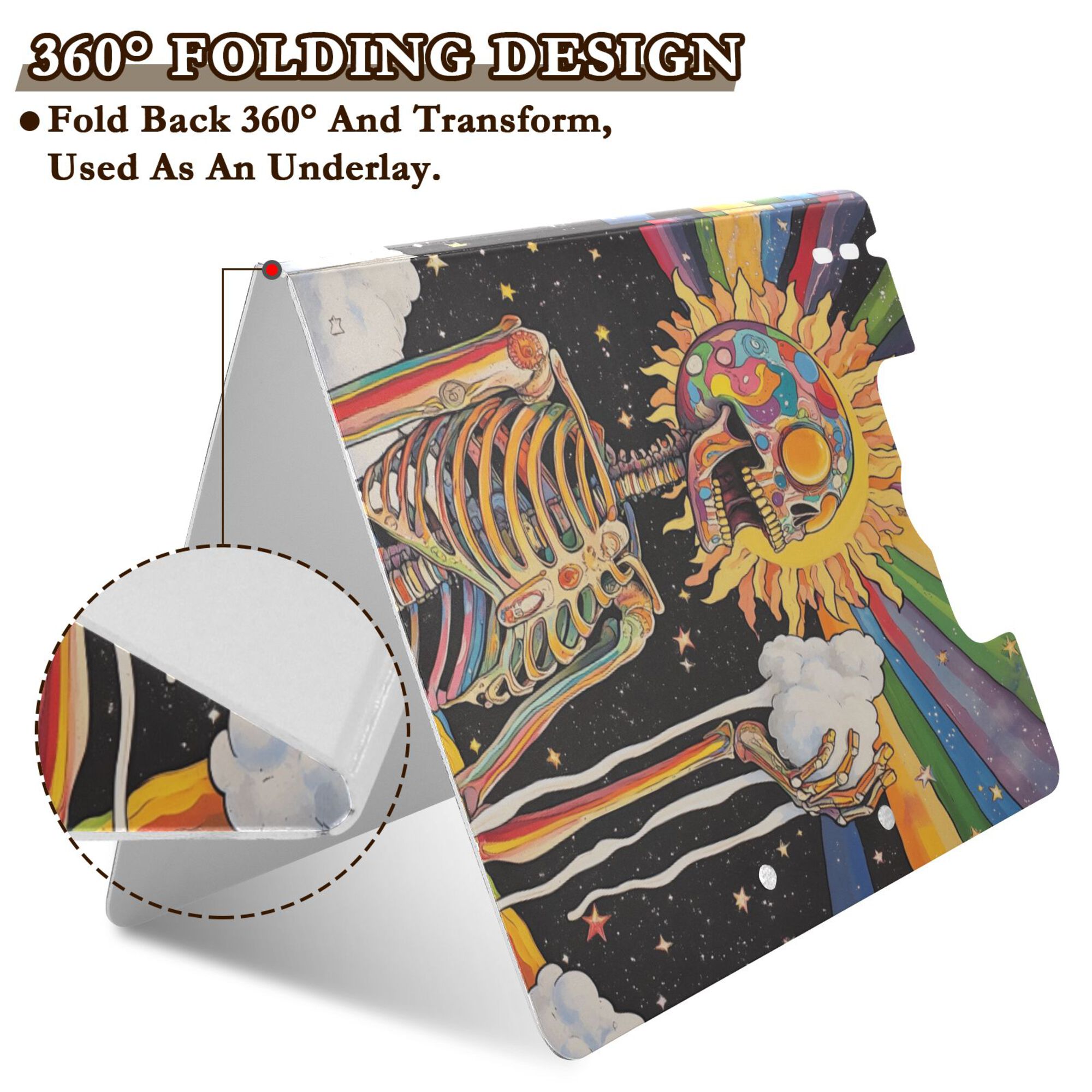 FORMRS A4 Clipboard Folder with Pen Holder Horizontal Foldable School Office Binder, Bright Skeleton