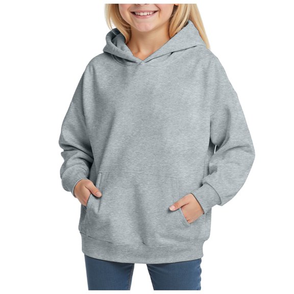 Staki Hoodie Girl Toddler Sweatshirt Girls Cotton Pullover Hoodie Casual Kids Long Sleeve Solid Fall Winter Hooded Tee Tops Blouse (Light Gray,11-12 Years)