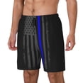 thumbnail image 5 of Men's 2 in 1 Swim Trunks with Compression Liner Retro Thin Blue Line Flag Quick Dry Beach Shorts, 5 of 6