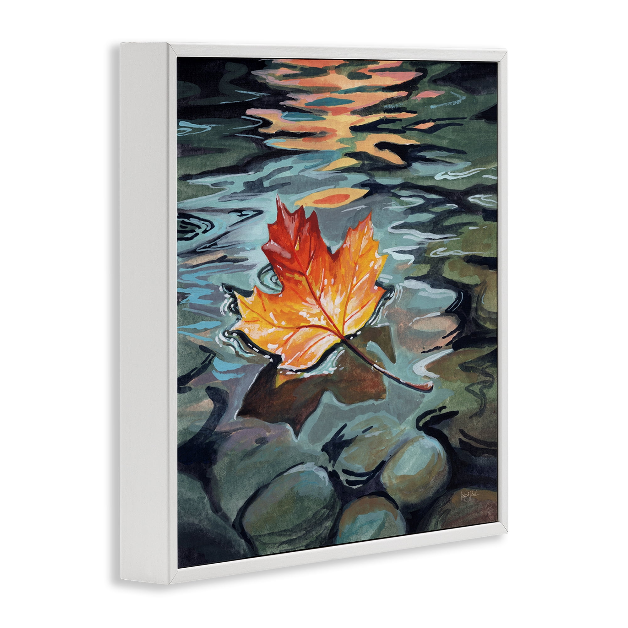 Stupell Industries Maple Leaf Floating in Stream White Framed Giclee Art, design by Kate Jarvik Birch