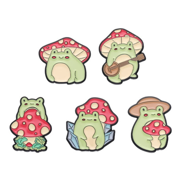Conjunto de broches con forma de broche, bonita blusa con dibujos animados de ranas y hongos
