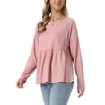 thumbnail image 4 of INSPIRE CHIC Women's Peplum Top Ruffle Hem Shirt Crew Neck Long Sleeve Blouse L Pink, 4 of 6