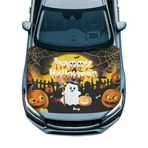 Uorisanigo Car Hood Cover Elastic Polyester Waterproof Skull Happy Halloween Bonnet Cover Stretch Automotive Accessories Hood Wrap Blanket for Auto Truck Van SUV, Car Decoration