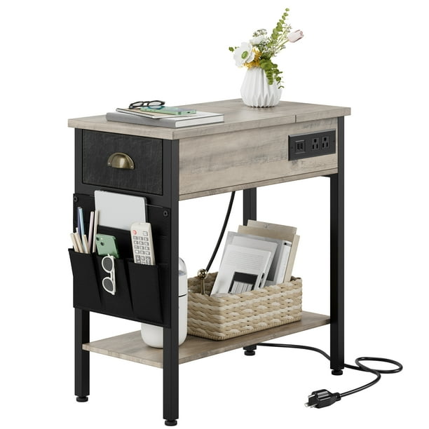 HAEMORE End Table with Charging Station, Side Table and Night Stand