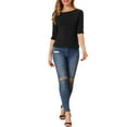 thumbnail image 2 of INSPIRE CHIC Women's Tops Elbow Sleeves Boat Neck Slim Fit Classic Casual Tee Shirt M Black, 2 of 7